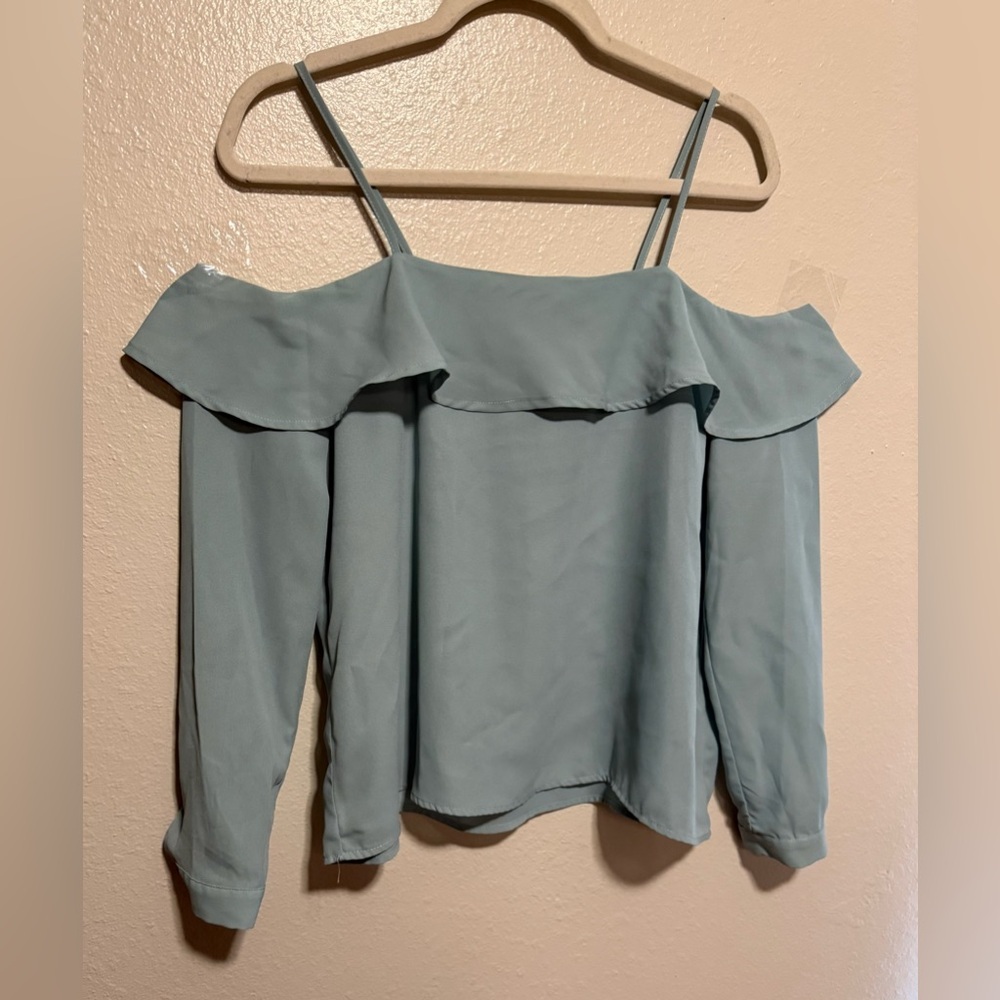 Elodie Dusty Blue Cold Shoulder Blouse | Off Shoulder Top Summer Shirt | Medium - Picture 4 of 4